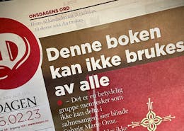 Bilde av forsiden på avisen Dagen - Det står: Denne boken kan ikke brukes av alle.