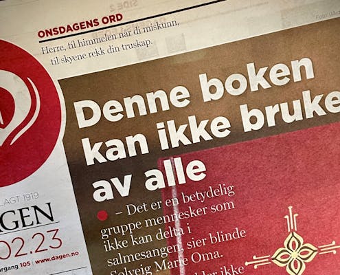 Bilde av forsiden på avisen Dagen - Det står: Denne boken kan ikke brukes av alle.