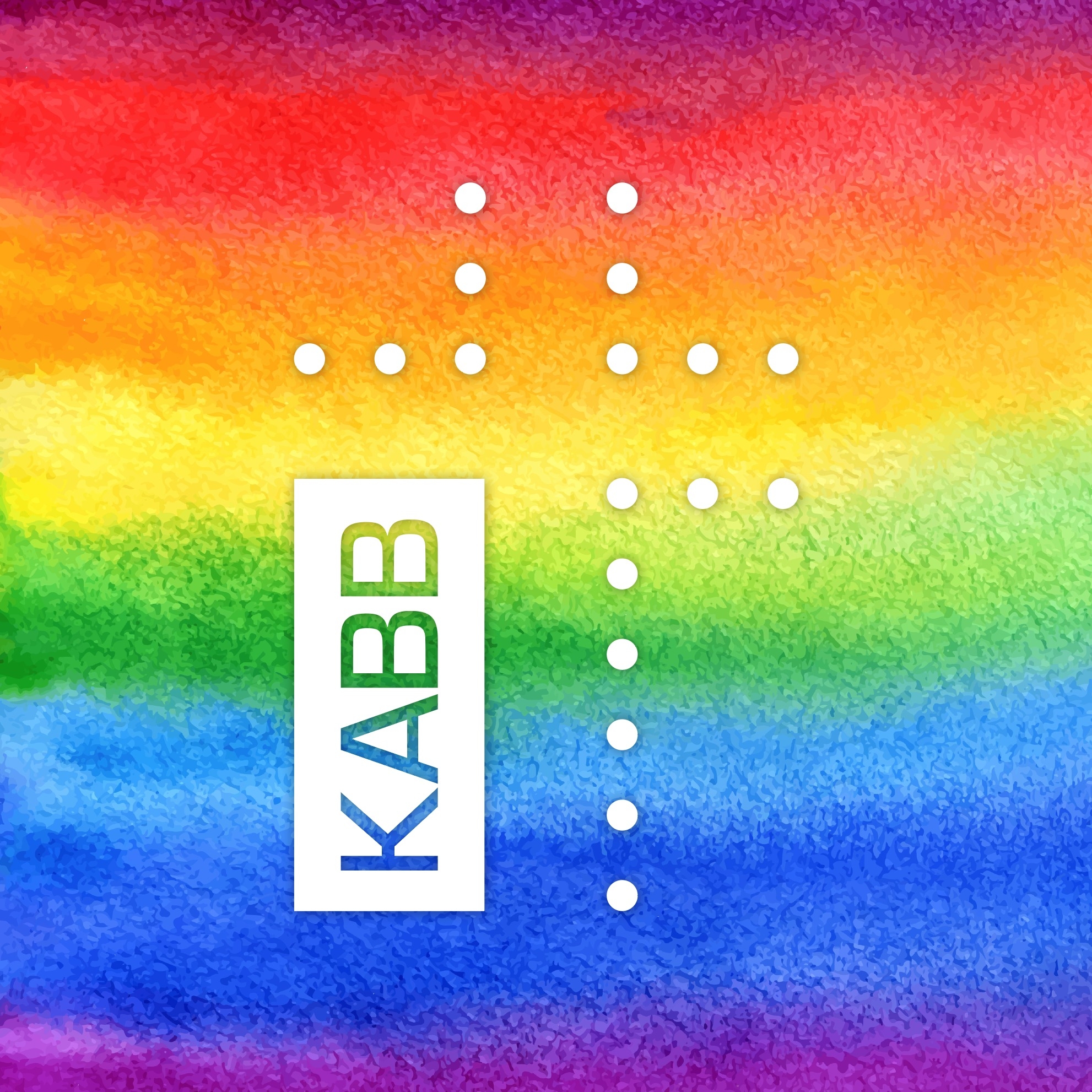 Logo i hvitt med regnbueflagget i bakgrunnen